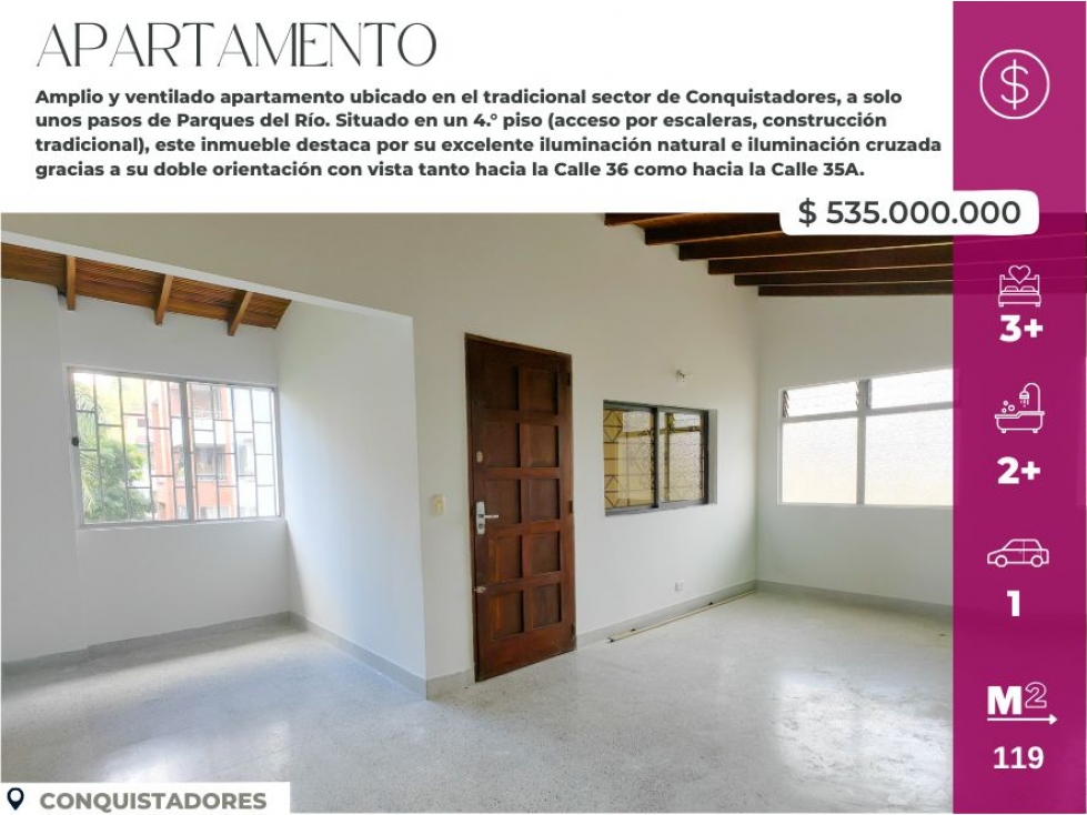 Apartamento con Vista Doble Orientación Cerca a Parques del Río