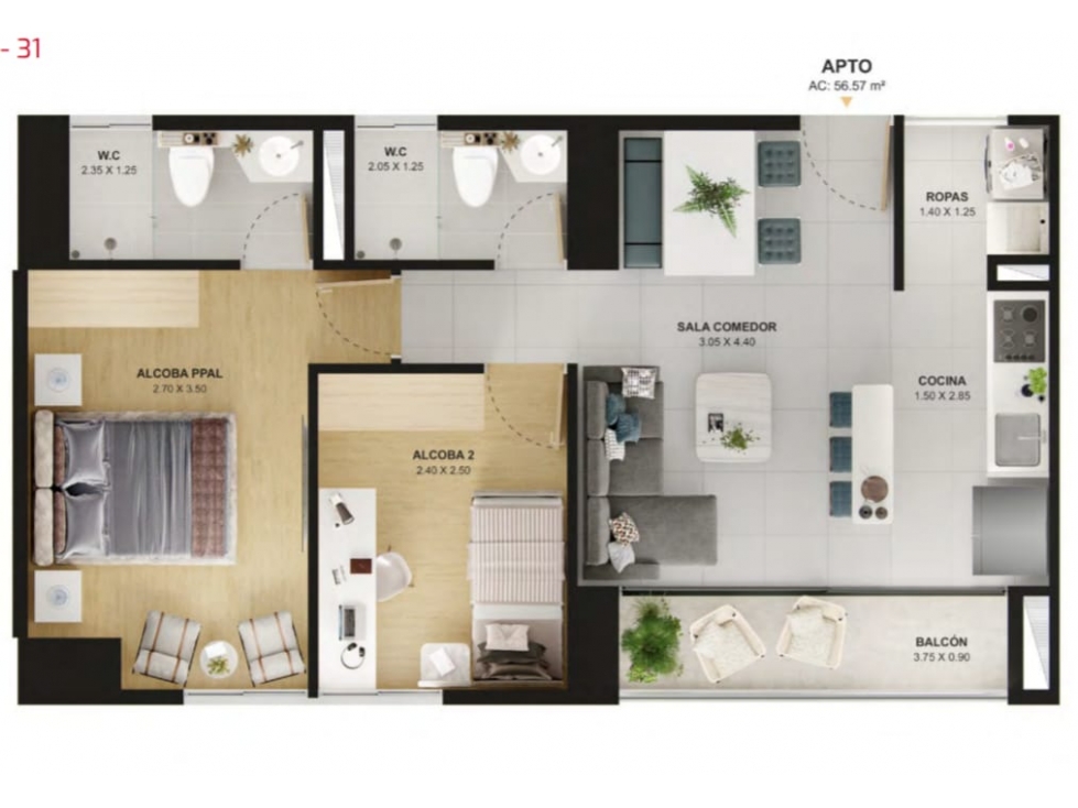 Venta Apartamento Distrito Plaza obra Gris o Acabado — foto 3