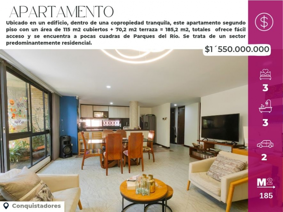 Espectacular Apto Piso 2 con Gran Terraza de 70 m en conquistadores
