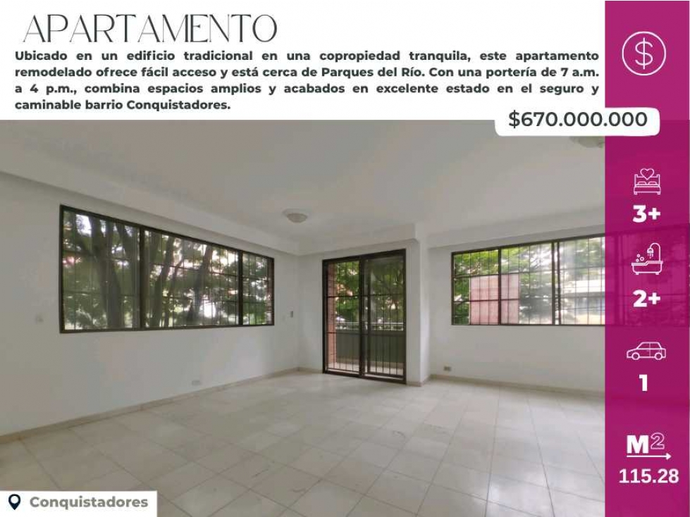 Apartamento en Conquistadores Espacios Generosos y Doble Balcón