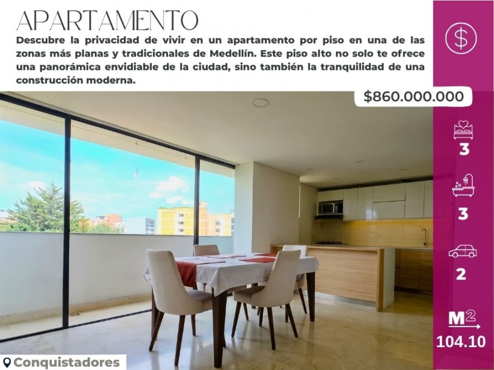 Apartamento piso alto, Vista Definida en Conquistadores!