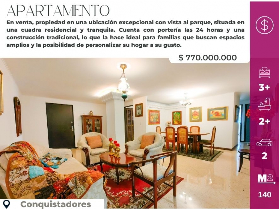 Apartamento en venta Conquistadores entre parques
