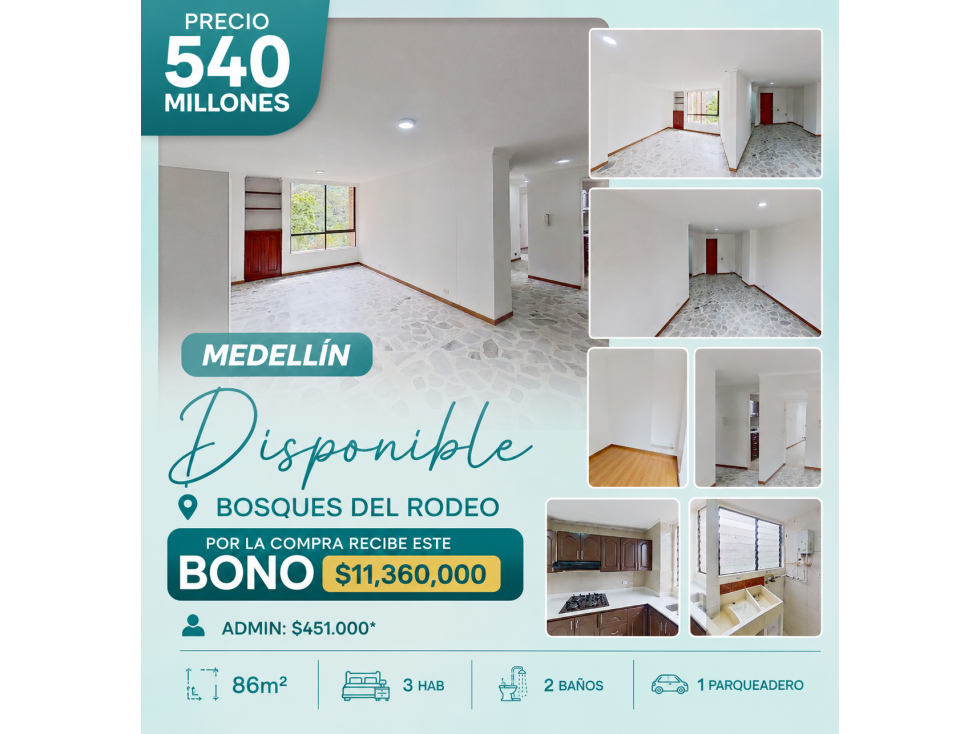 Vendo apartamento en Bosques del Rodeo Medellín