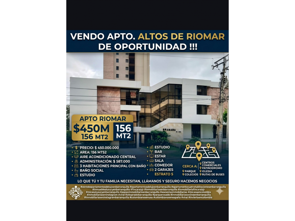 1609 ALTOS DE RIOMAR APARTAMENTO DE $420M 156 MTS2