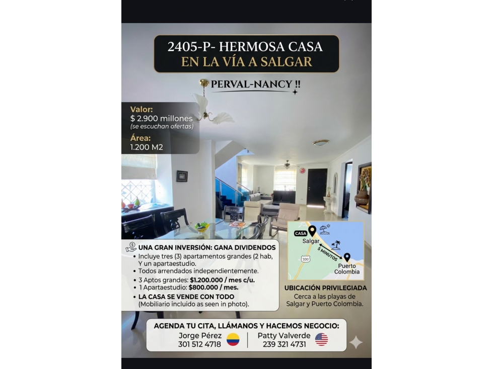 2405 INVERSIONISTAS CASA EN LA VÍA A SALGAR-$2900M- 1.200 M2- - 3