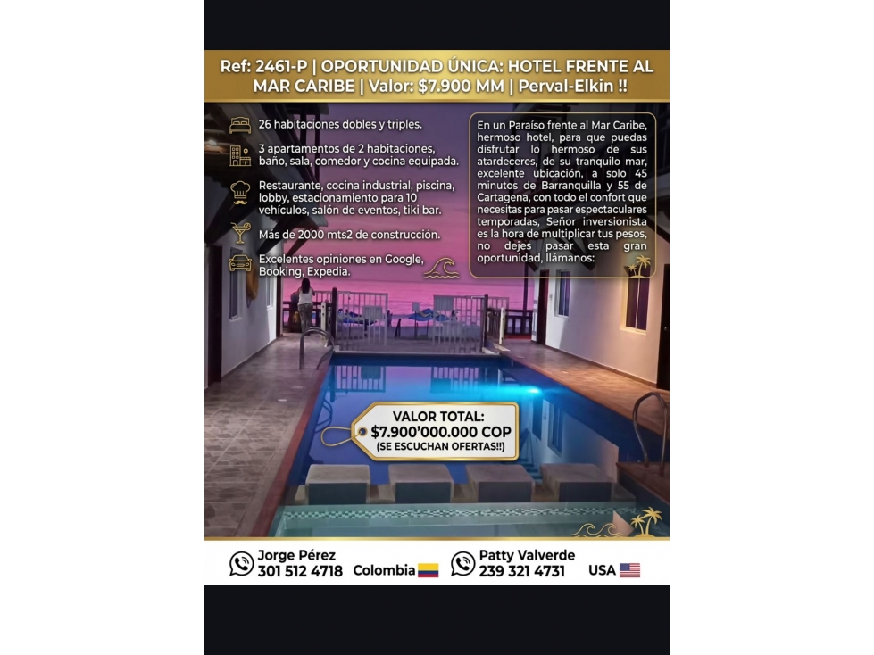 2461 HOTEL FRENTE AL MAR CARIBE -2000 mts2-$7.900 M - 1