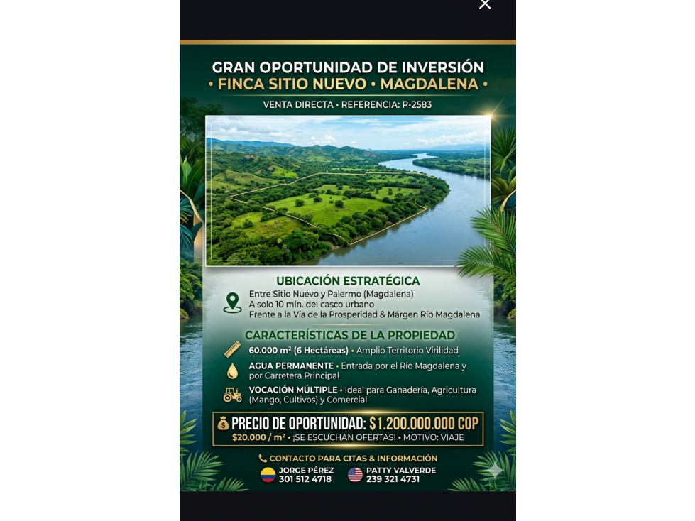 2584 Finca entre Sitionuevo y Palermo Gran Oportunidad de Inversión - 1