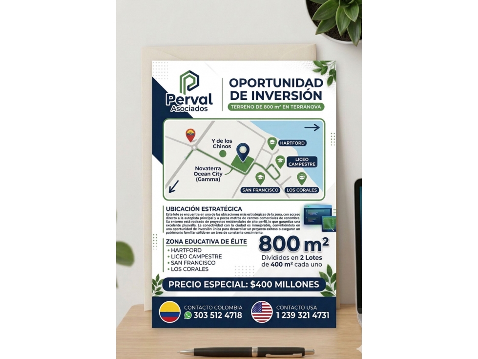 2609 2 LOTES DE 400 mts2 c/u. $400M UN REGALO!