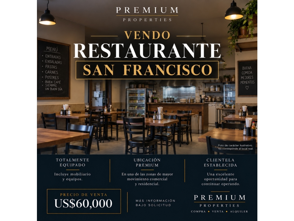 Restaurante en Venta en San Francisco | Excelente ubicación