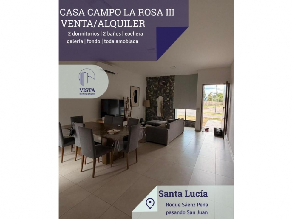 CASA EN CAMPO LA ROSA II- ALQUILER/VENTA SANTA LUCIA