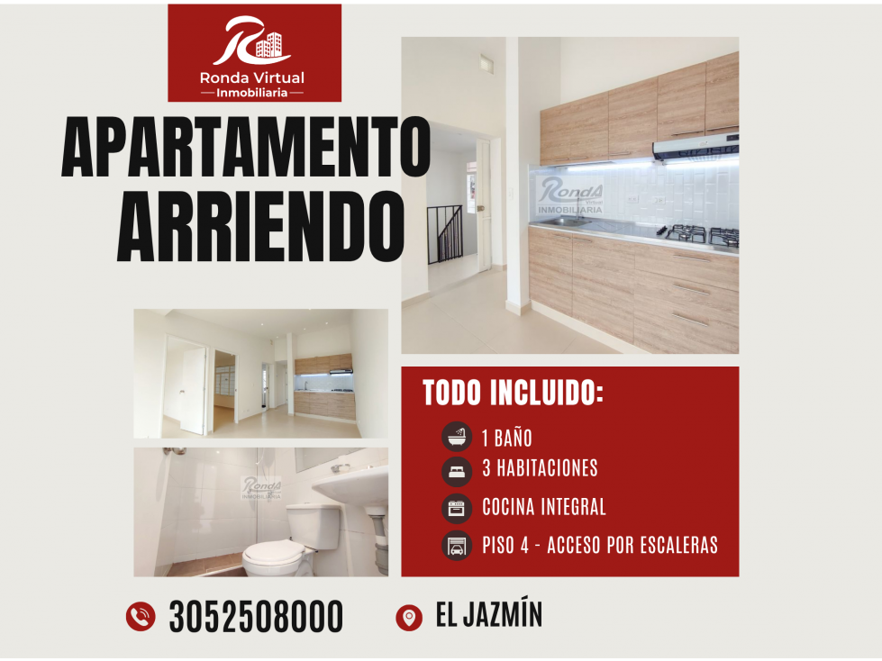 Arriendo Apartamento El Jazmín | 3 Hab + Balcón | Piso 4