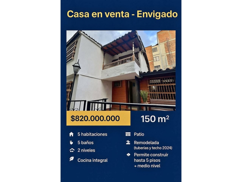 CASA LOTE EN VENTA ENVIGADO BARRIO ALCALA BOULEVARD