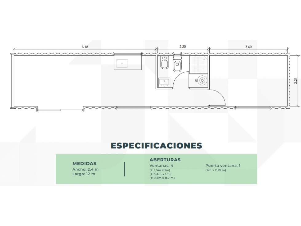 Casa 30m² - 1 habitación - Container 40 pies - 2