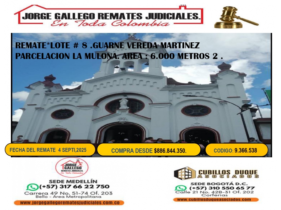 REMATE*LOTE, GUARNE VEREDA MARTINEZ.PARCELACION LA MULONA.