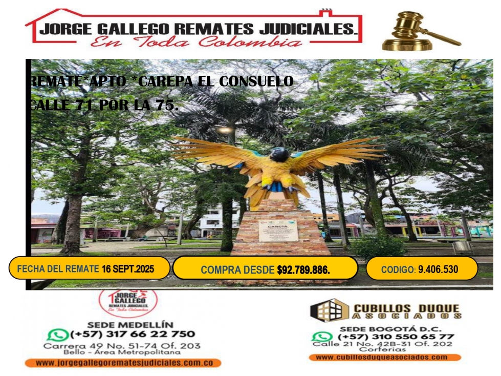 REMATE *APTO* CAREPA EL CONSUELO. — foto 2