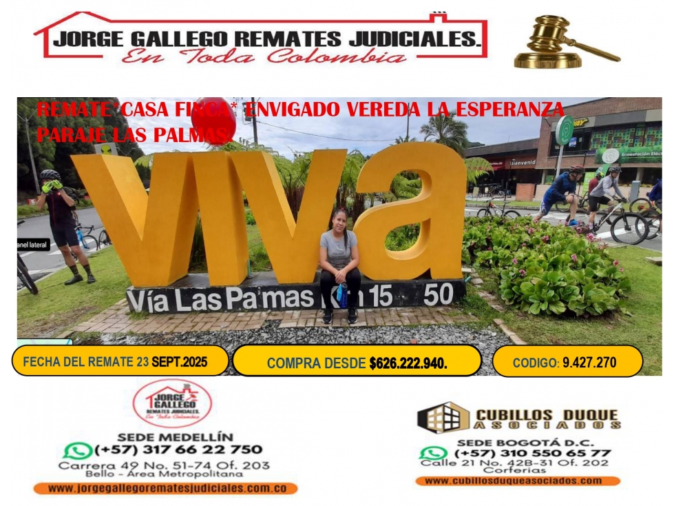 REMATE CASA FINCA*ENVIGADO VEREDA ESPERANZA PARAJE LAS PALMAS.