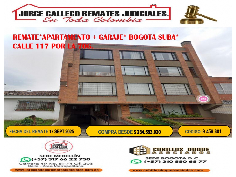 REMATE*APARTAMENTO + GARAJE* BOGOTA SUBA*