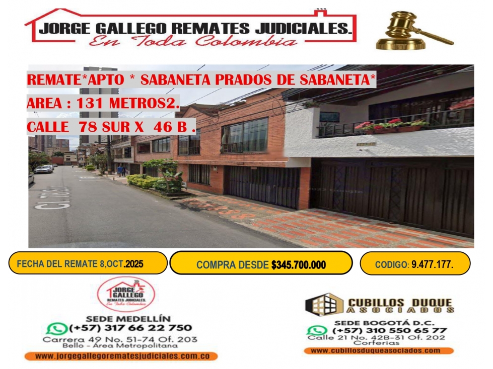 REMATE * APTO* SABANETA PRADOS DE SABANETA.
