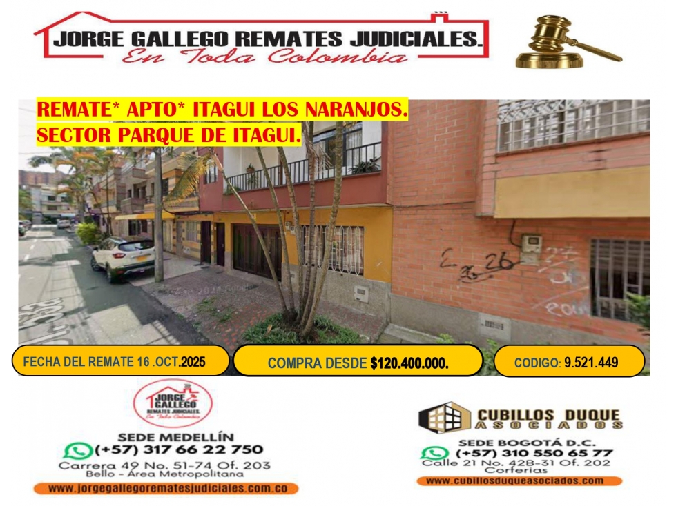 REMATE *APTO * ITAGUI LOS NARANJOS.