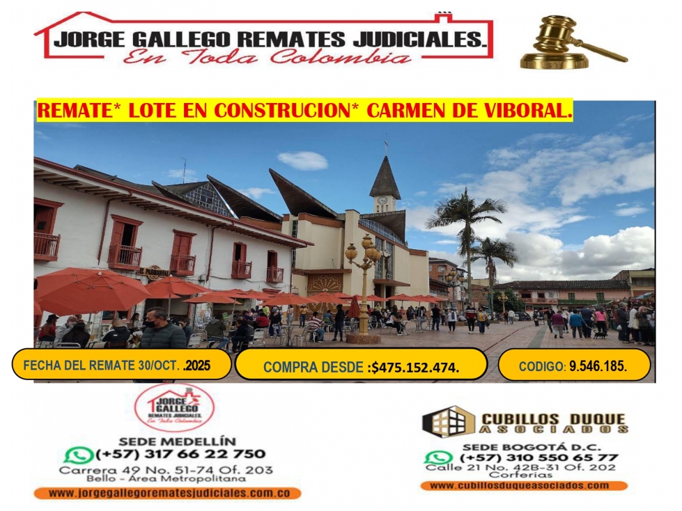 REMATE *LOTE CON CONSTRUCION* CARMEN DE VIBORAL.