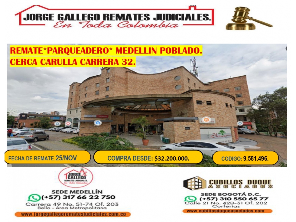 REMATE*PARQUEADERO* MEDELLIN POBLADO - 2