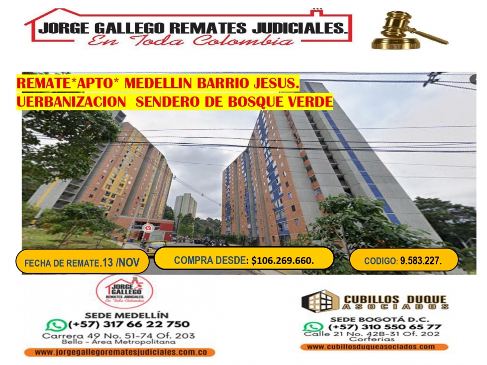 REMATE *APARTAMENTO * MEDELLIN BUENOS AIRES. SENDERO DE BOSQUE VERDE. — foto 2