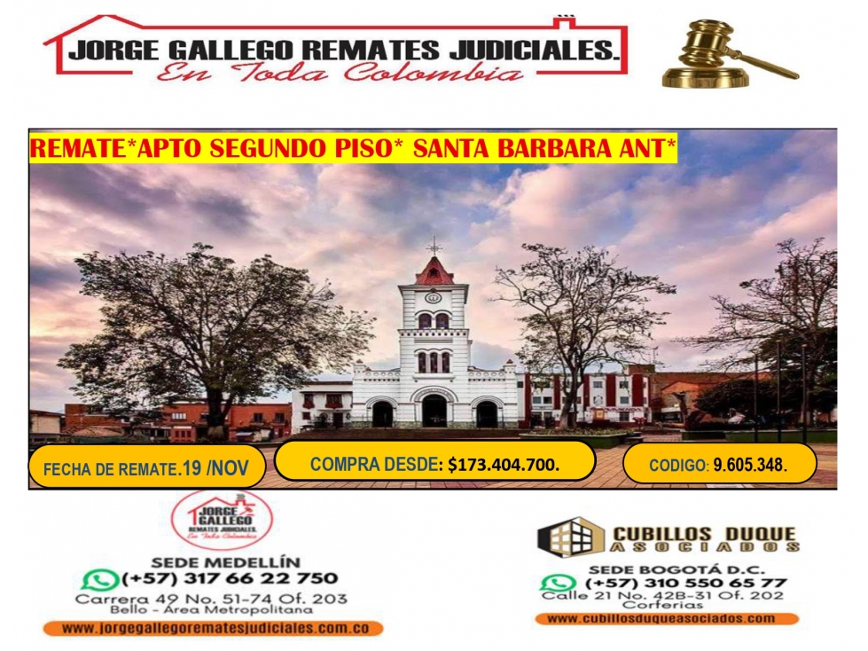 REMATE *APTO SEGUNDO PISO* SANTA BARBARA