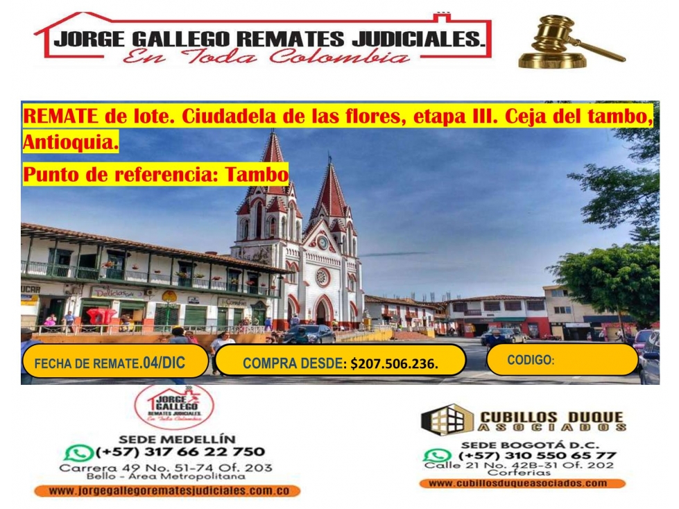REMATE LOTE, LA CEJA-TAMBO