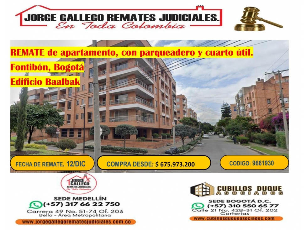 REMATE DE APARTAMENTO + PARQUEADERO + CUARTO UTIL
