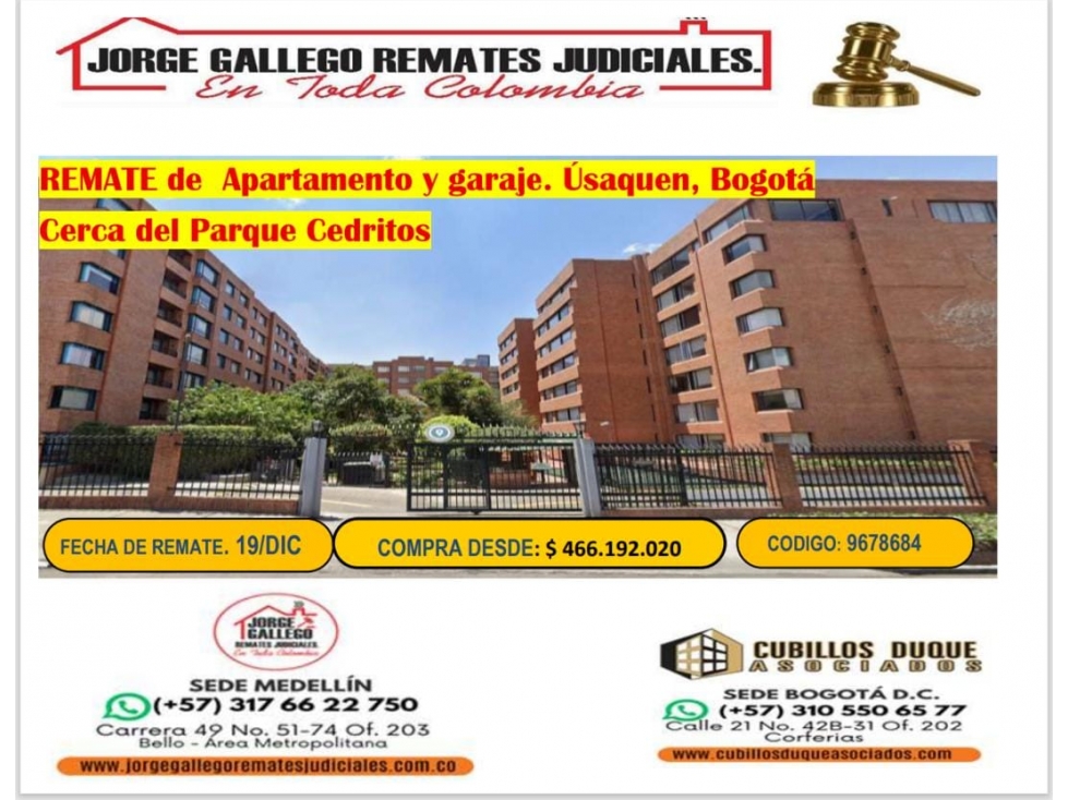 REMATE DE APARTAMENTO Y GARAJE