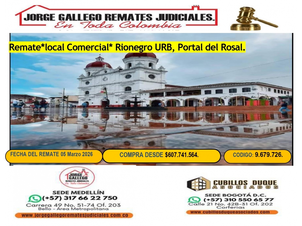 Remate*Local Comercial* Rionegro,Urbanizacion portal del Rosal.