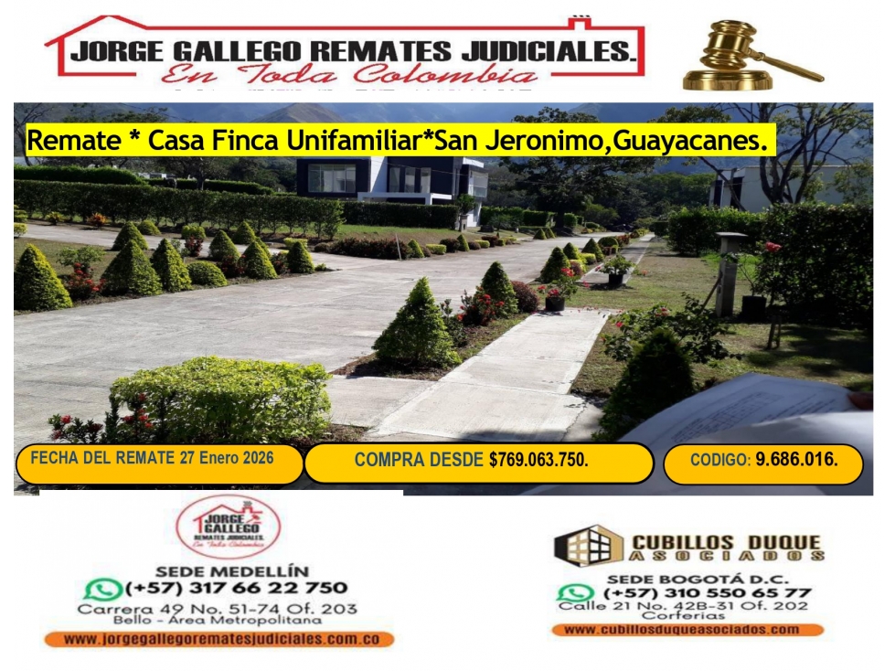 Remate Casa finca unifamiliar San Jeronimo.