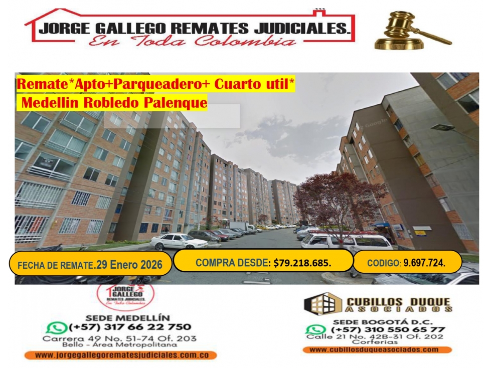 Remate*Apto piso alto.*Medellin Robledo territorial.