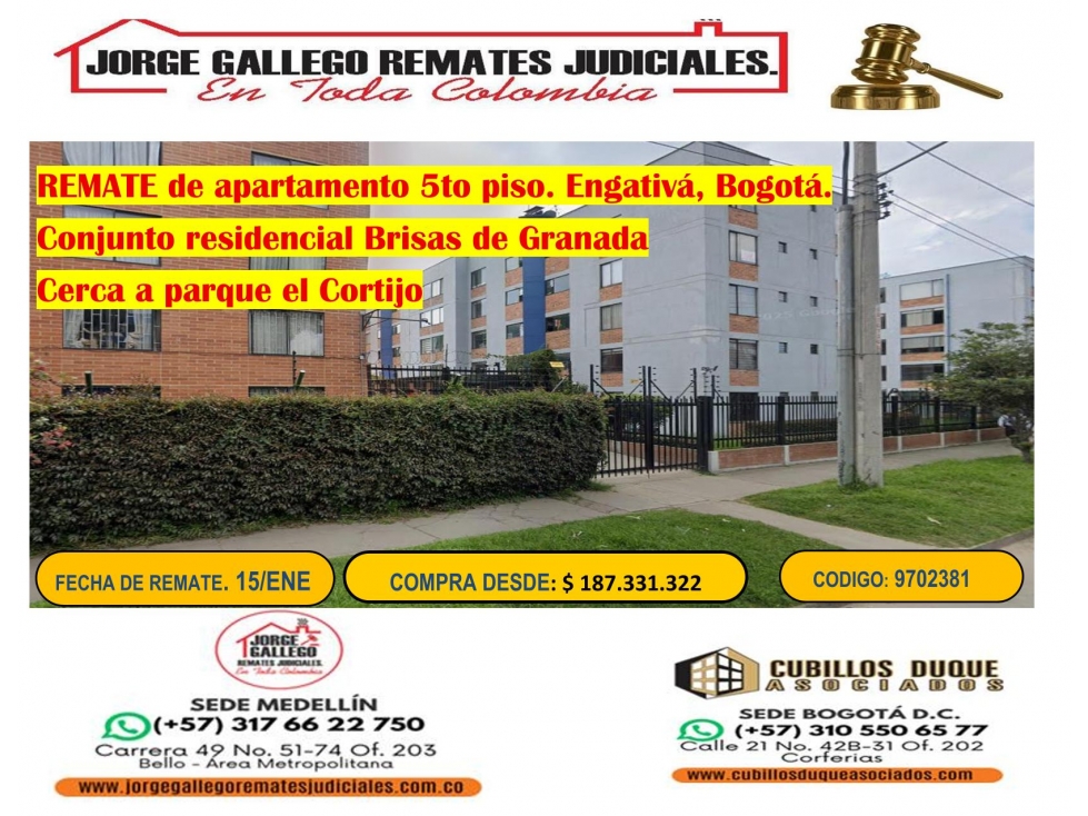REMATE DE APARTAMENTO ENGATIVA