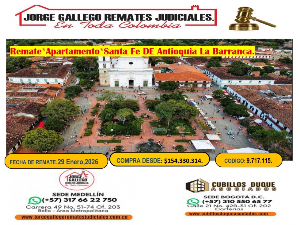 Remate*Apto* Santa Fe De Antioquia.bARRANCA.