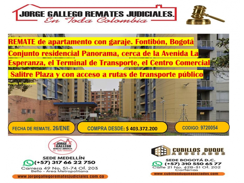 REMATE DE APARTAMENTO + GARAJE (fontibon)