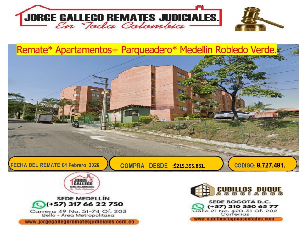 Remate*Apto + Garaje* Medellin Robledo.