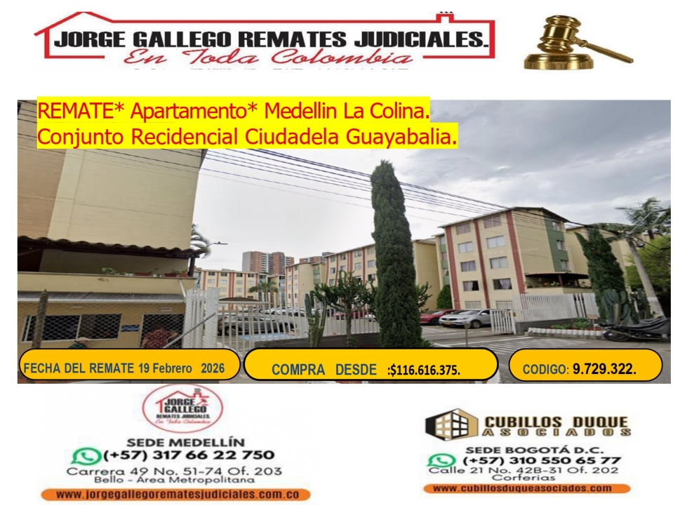 Remate*Apto* Medellin La Colina.