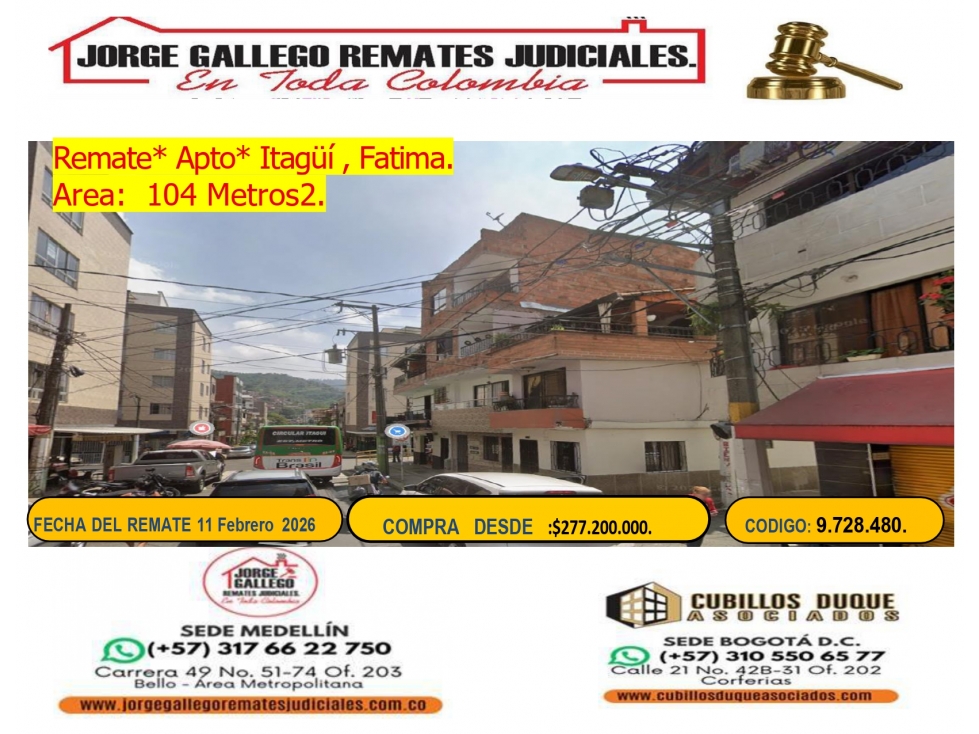 Remate*Apto* Itagui Barrio Fatima.