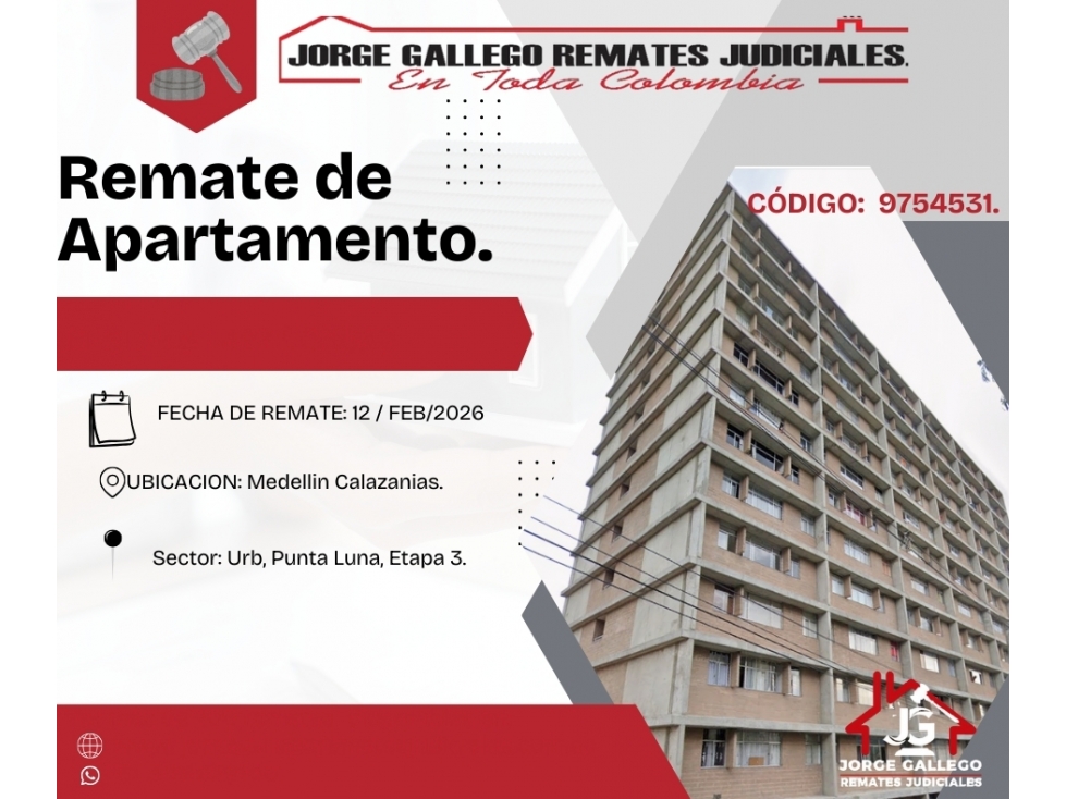 Remate*Apto* Medellin Urb, Punta Luna.