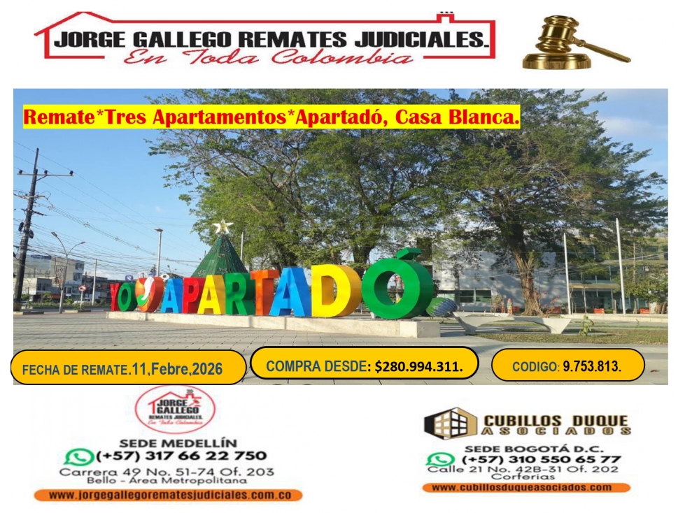 Remate * tres apartamentos* Apartado Casa Blanca. - 1