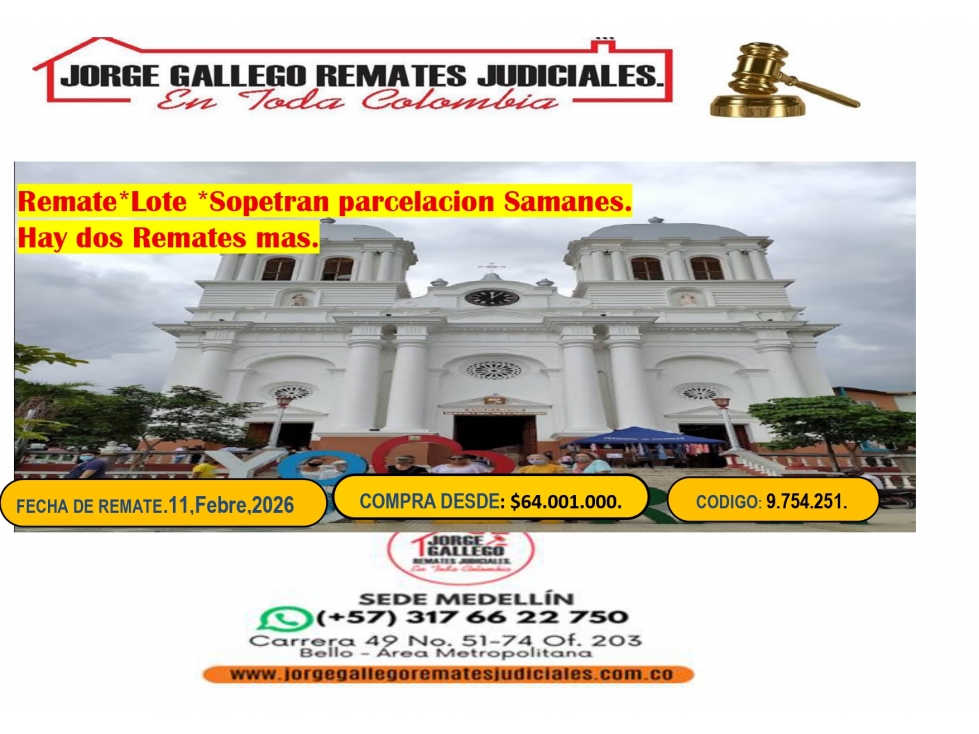 Remate* Lote * Sopetran Parcelacion Samanes.