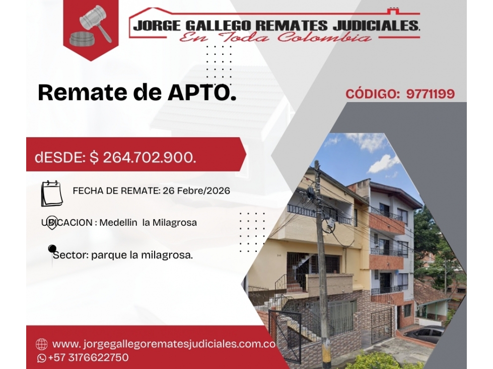 Remate*Apto* Medellin la Milagrosa.