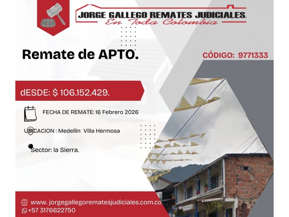 Remate*Apto* Medellin Villa Hermosa la sierra