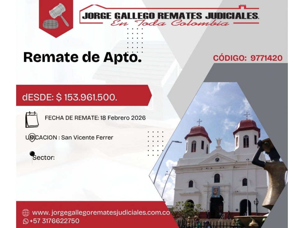 Remate*Apto* San Vicente Ferrer.