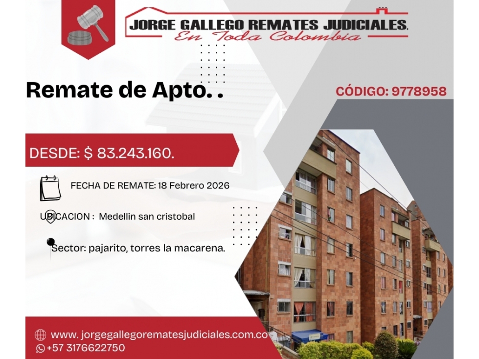 Remate*Apto* Medellin San Cristobal.