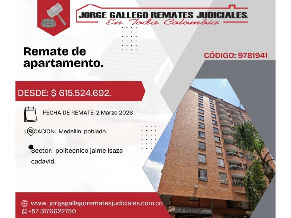Remate*Apto* Medellin Poblado.