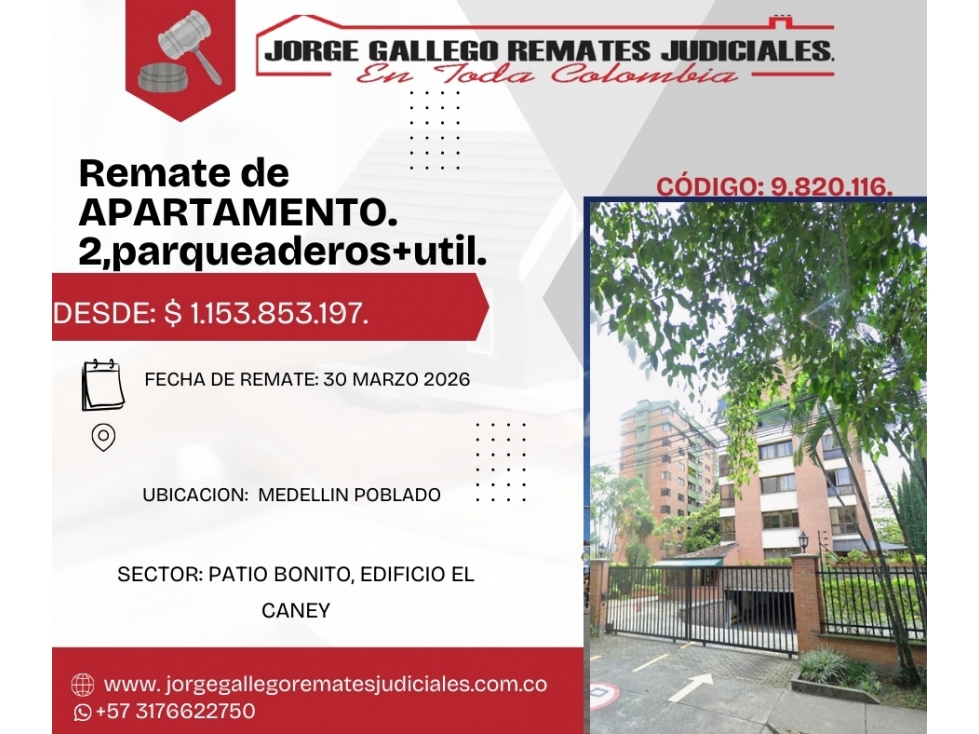 Remate*Apto+dos parqueaderos+ util* Medellin patio bonito