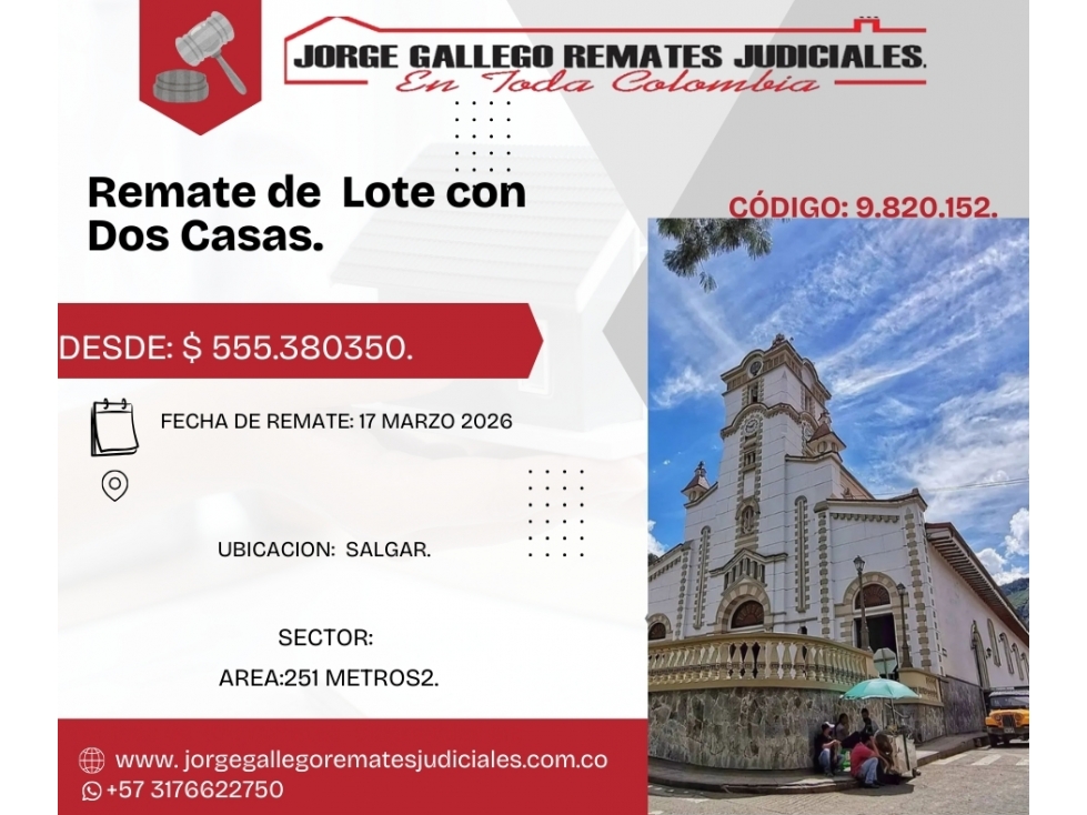 Remate*Lote con dos casas de havitacion* Salgar ANT. - 1