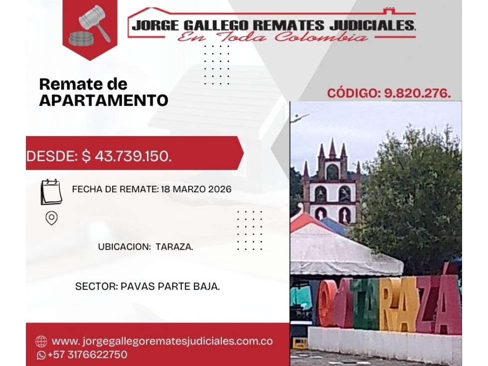 Remate*Apto* TARAZA BARRIO PAVAS PARTE BAJA.